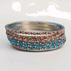 Indian Bollywood Blue Orange Gold Rhinestone Bangle Bracelets Jewelry Small
